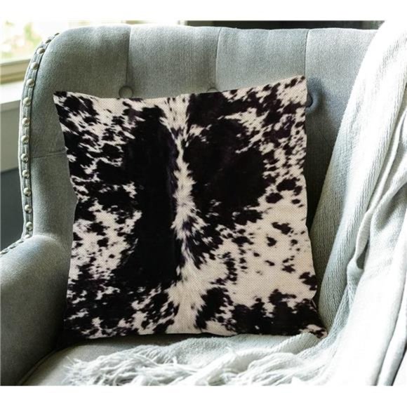 Cowhide Print Throw Pillow Cover Black&White Cow Spots Pattern Printed Farmhouse - Picture 3 of 5